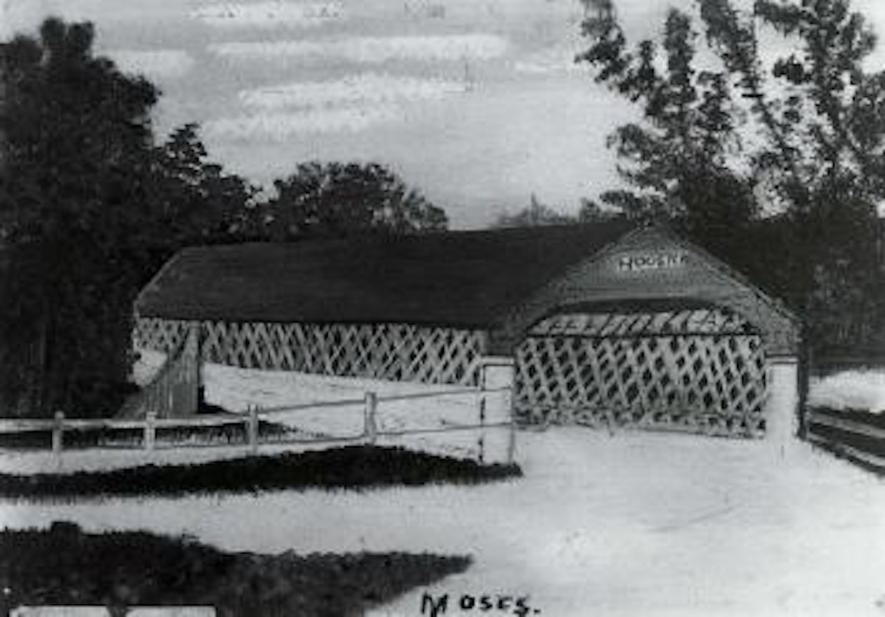 Back home. Covered bridge, Hoosick by Grandma Moses