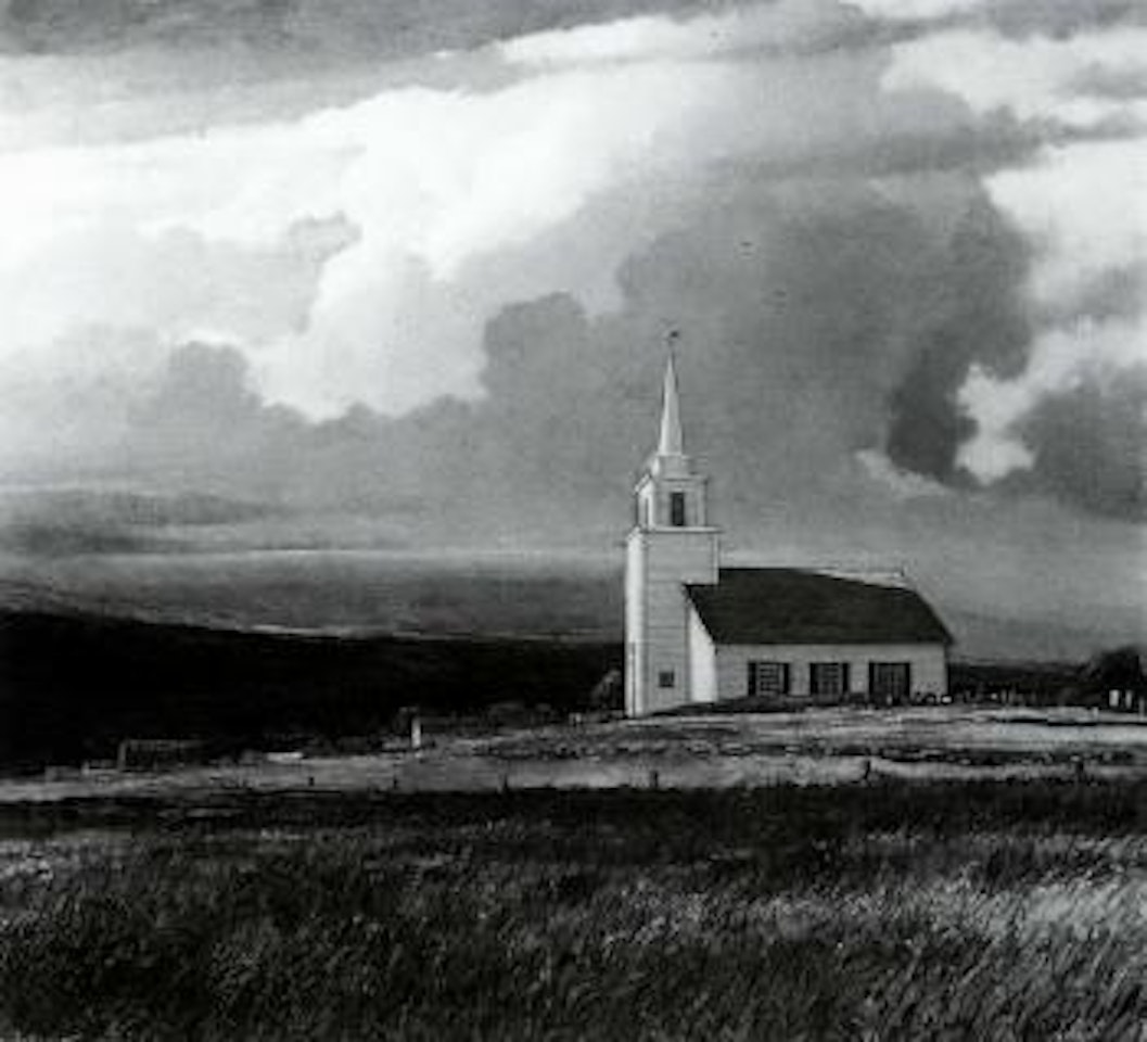 Church on hill by Eric Sloane