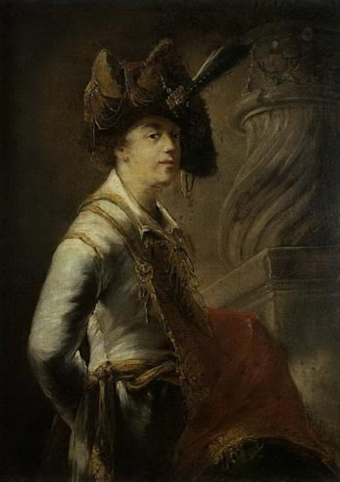 Portrait d'un militaire au chapeau a plume by Christian Wilhelm Ernst Dietrich