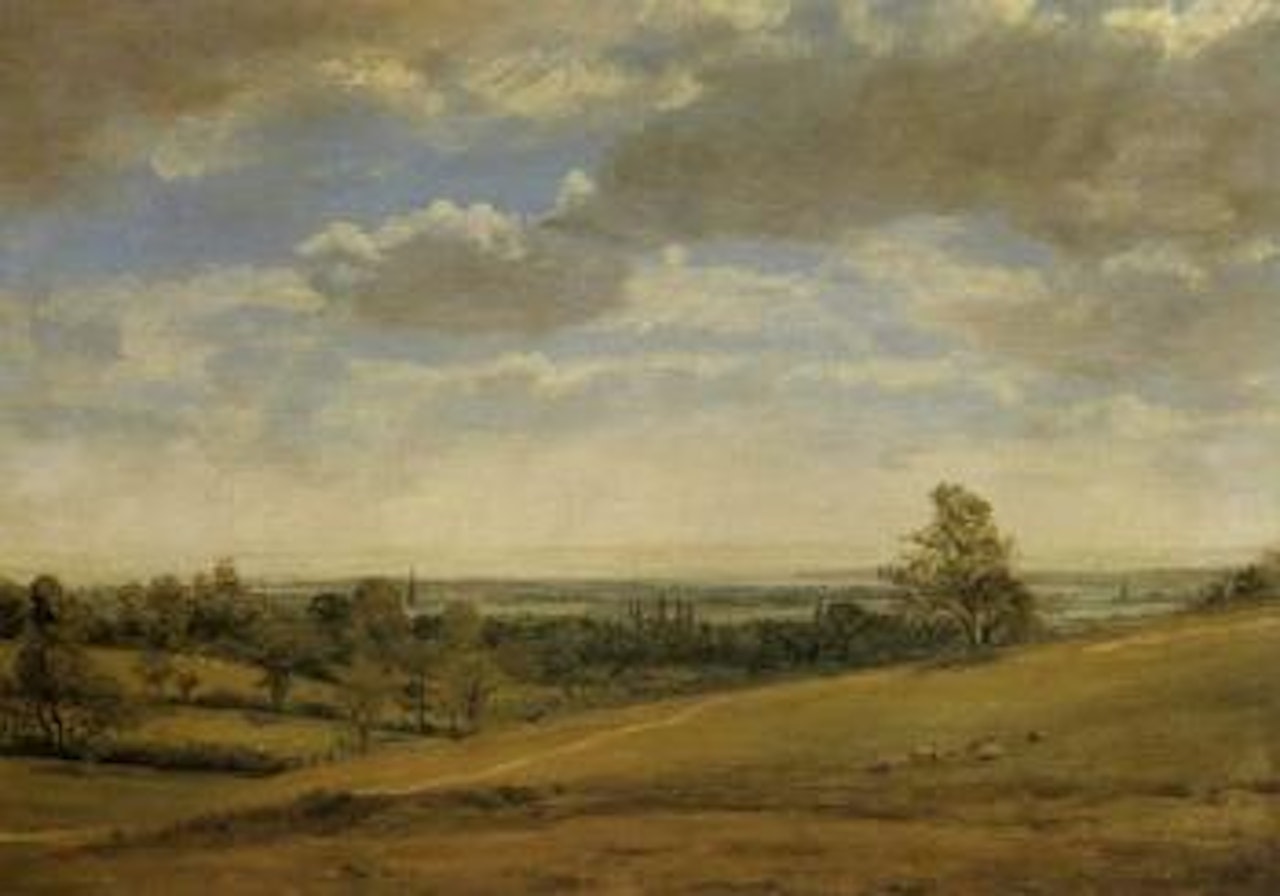 Landscape with a distant spire by Lionel Constable