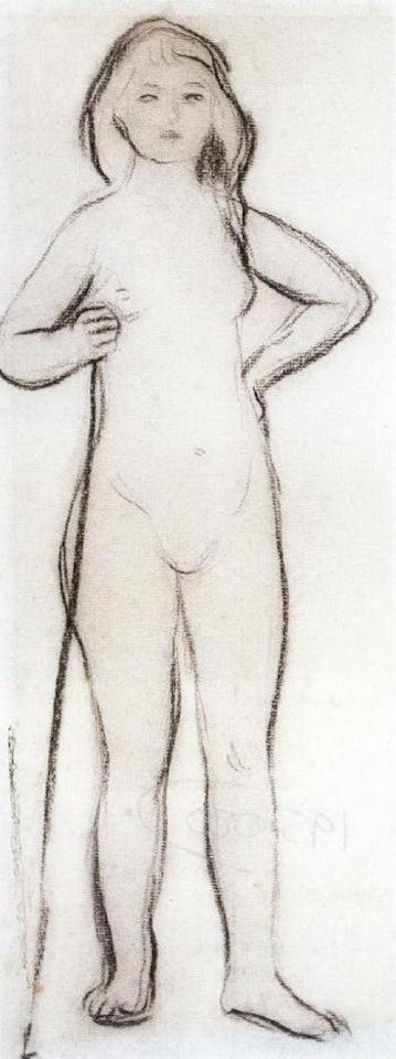 Jeune fille nue de face tenant un baton by Pierre-Auguste Renoir