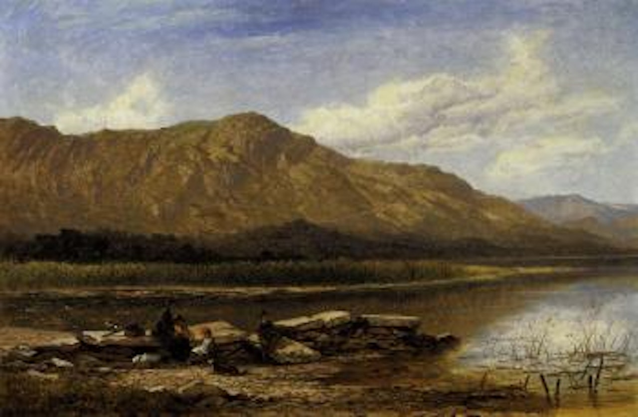 Waiting for the ferry boat at the head of Derwent water by Benjamin Williams Leader