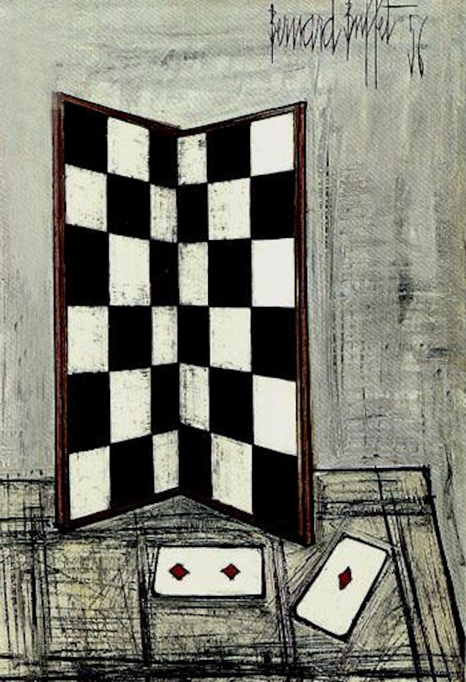 Chess board with playing cards by Bernard Buffet