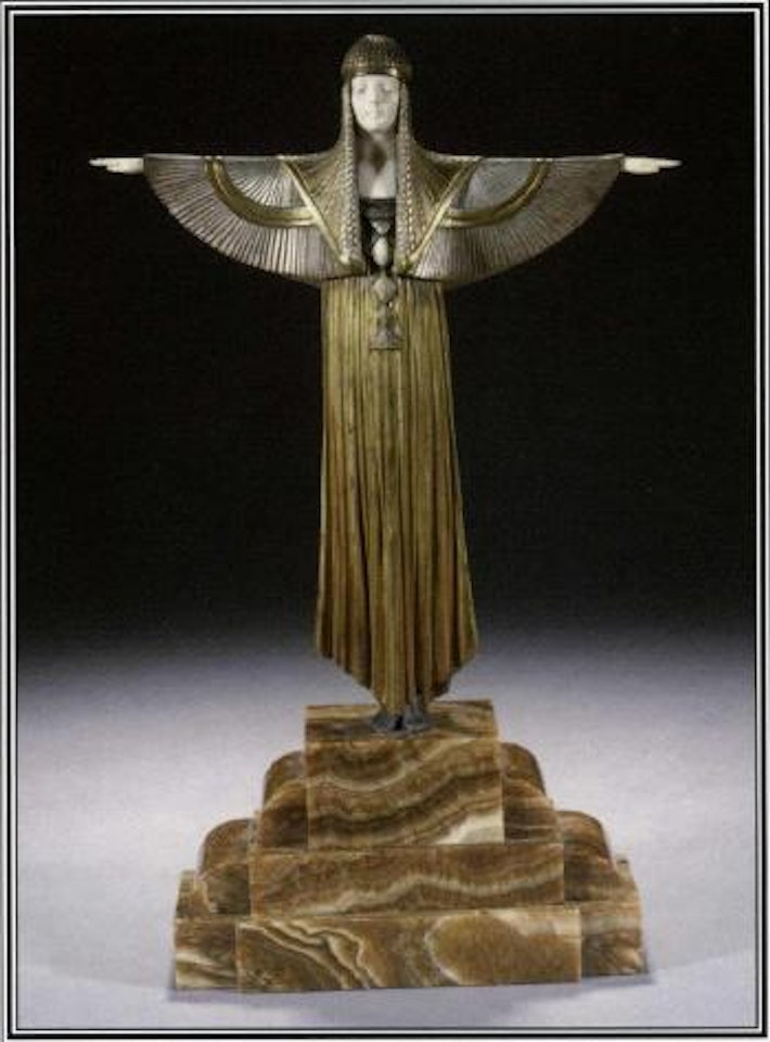 Egyptian high priestess in long dress with outstretched arms by Demetre Chiparus