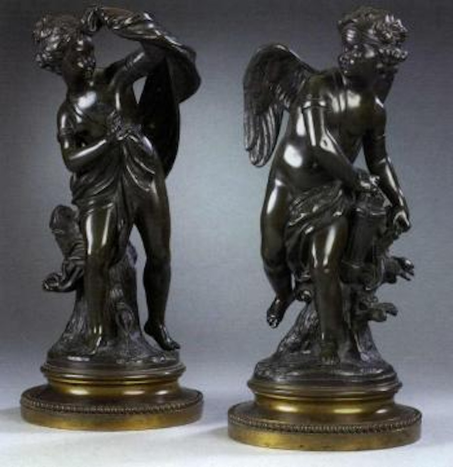 Cupid holding his bow and a nymph with her left arm raised by French School