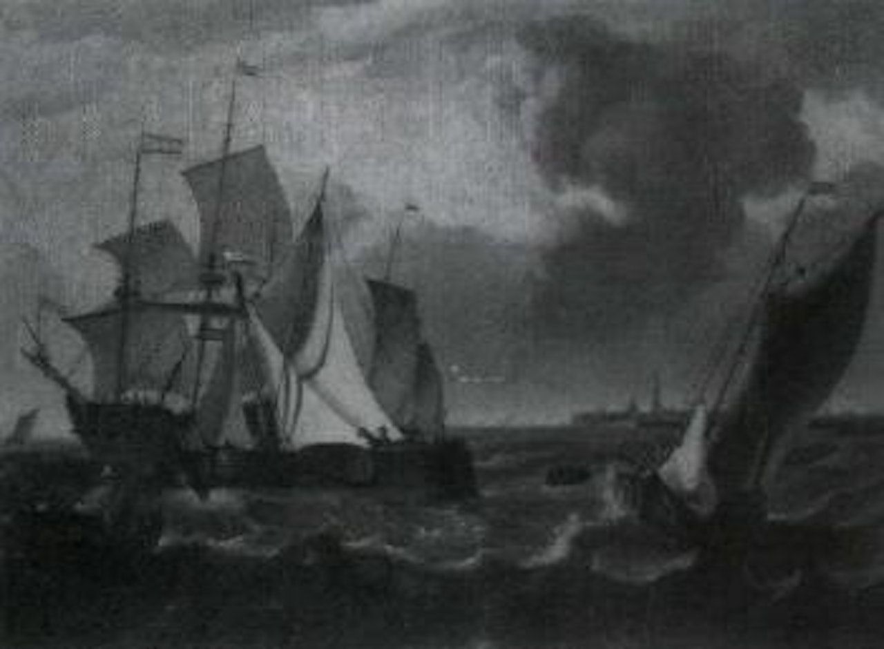 Shipping off the coast in choppy waters by Charles Martin Powell