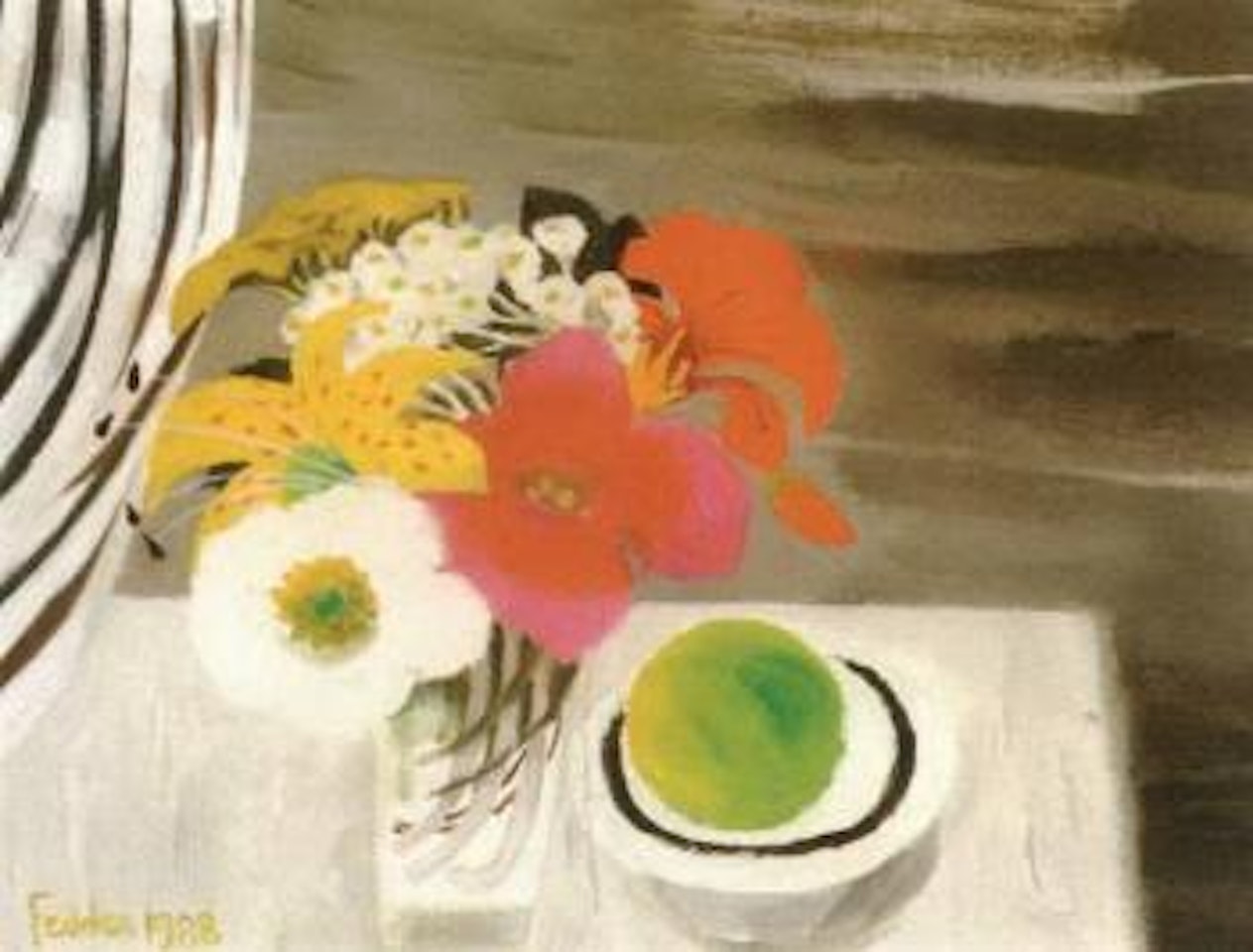 Still life with fruit and flowers by Mary Fedden