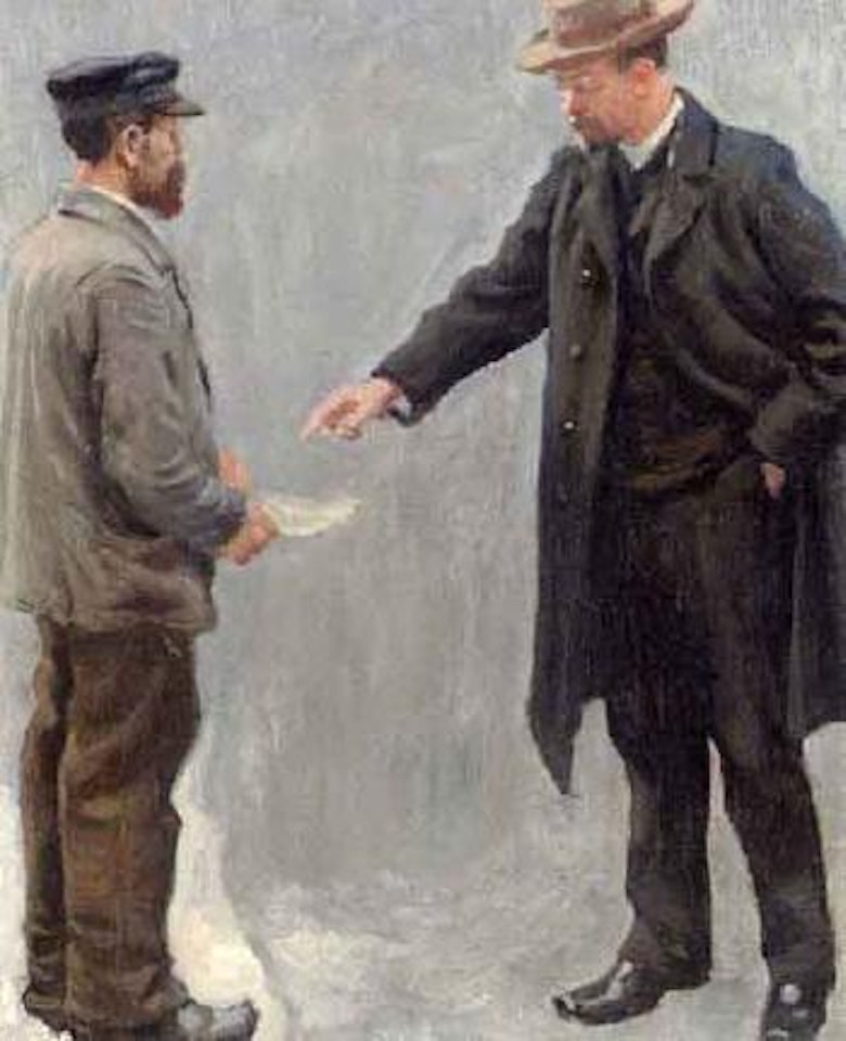Gentleman, possibly artist's brother August talking to a messenger by Paul Fischer