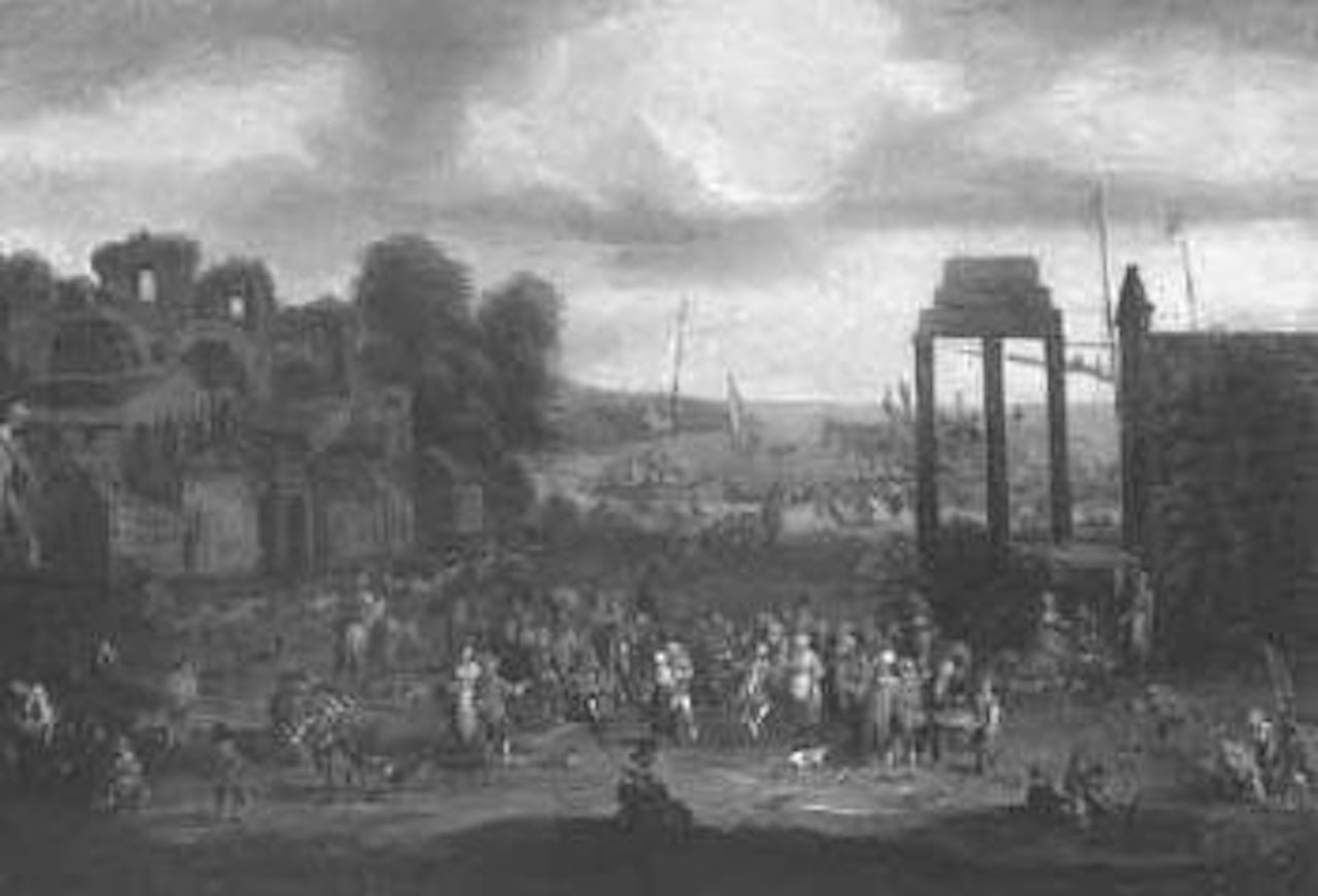 Fete villageoise sur la grand place d'un port by Adriaen Frans Boudewyns by Pieter Bout