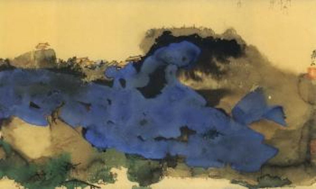 Small boat and mountain in late daylight by Zhang Daqian