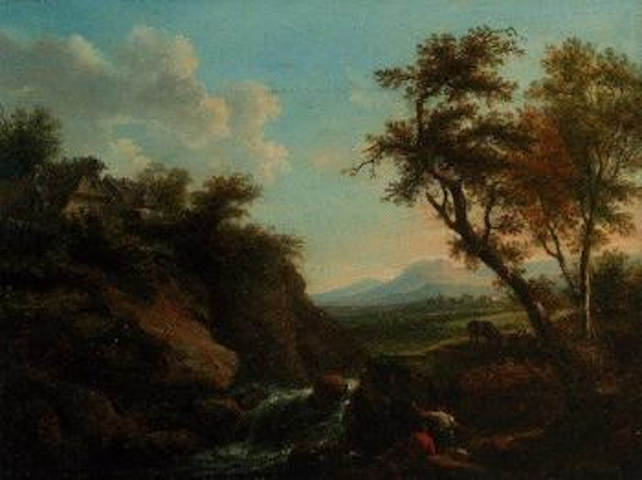 Figures in a rocky landscape with a town beyond by Francesco Zuccarelli