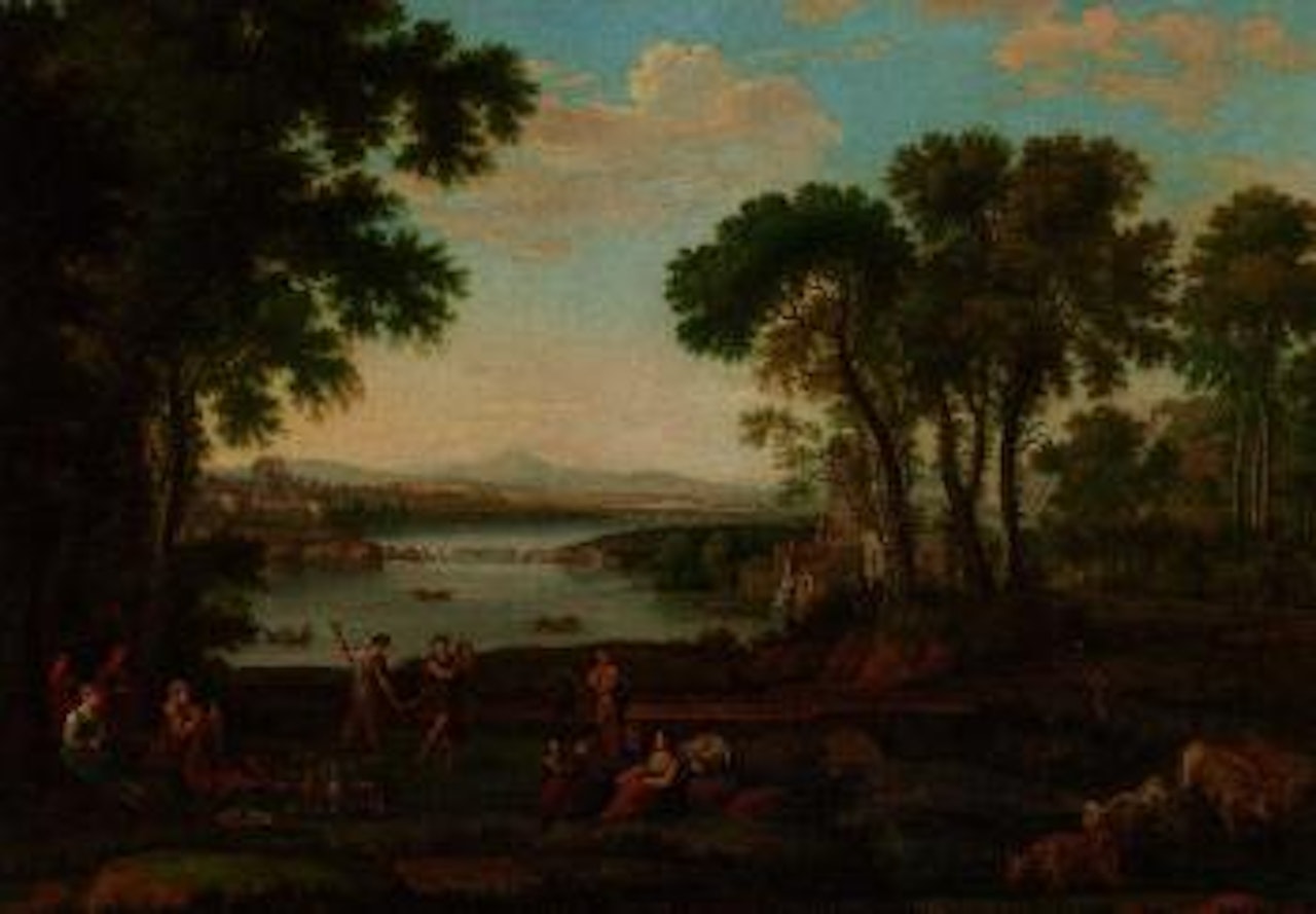 Figures dancing in a classical landscape by Claude Lorrain