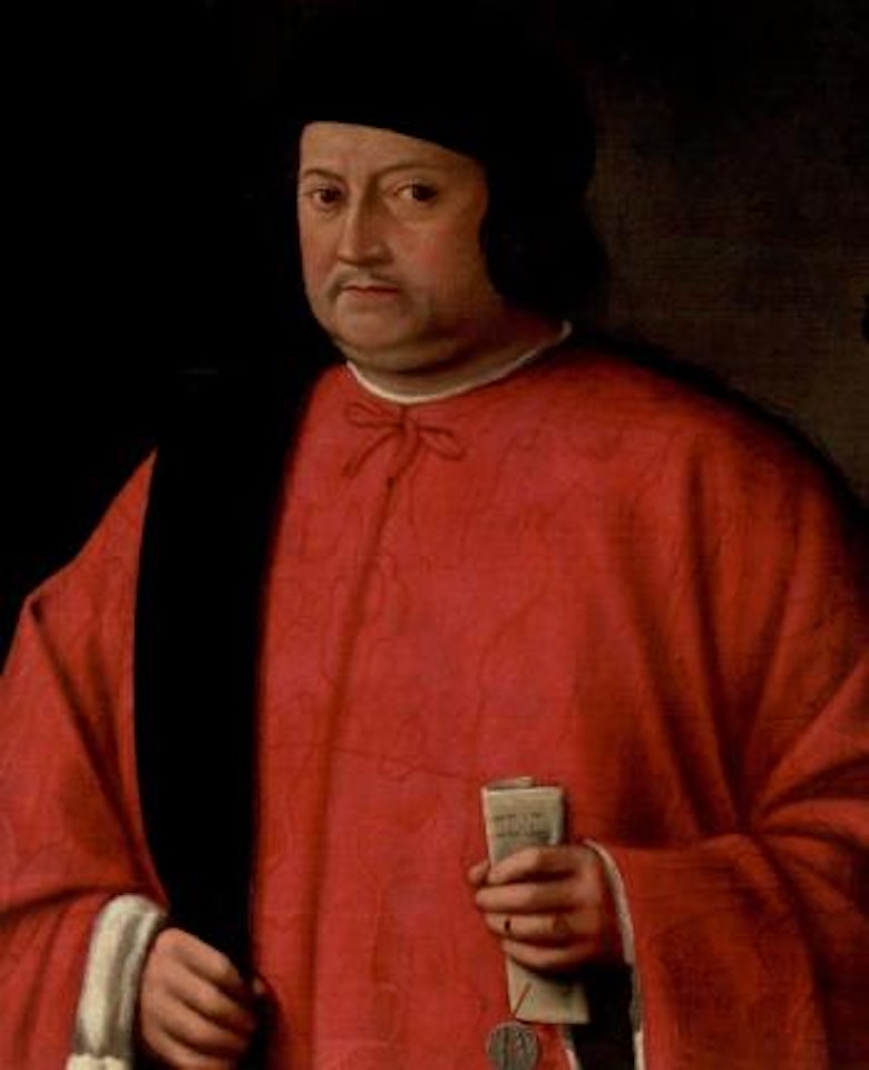 Portrait of Venetian dignitary holding a letter by Lorenzo Lotto