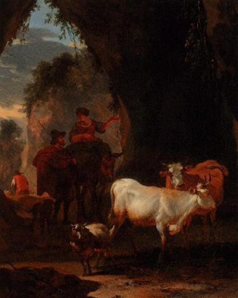 Peasants with cattle on a rocky pass by Nicolaes Pietersz Berchem