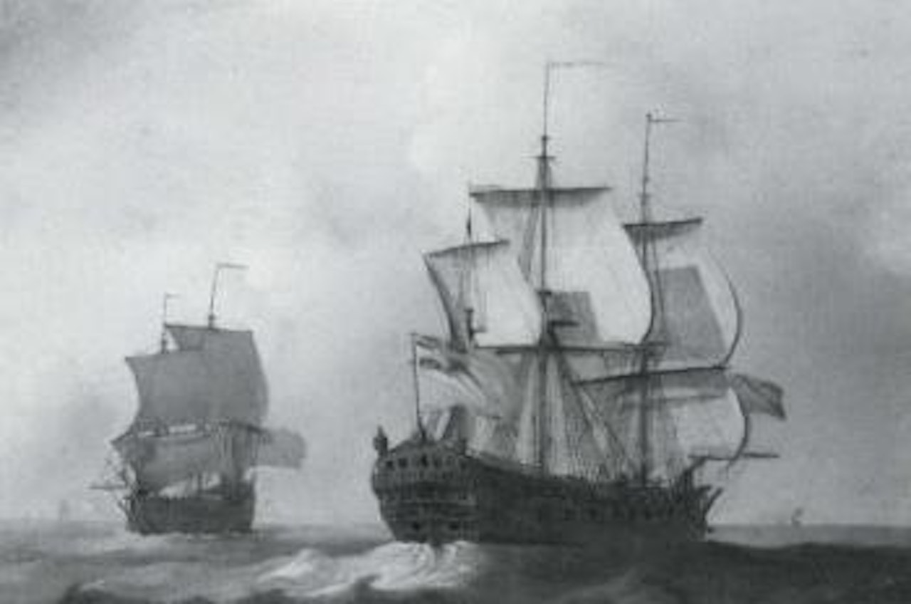 Two East Indiamen at sea by Peter Monamy