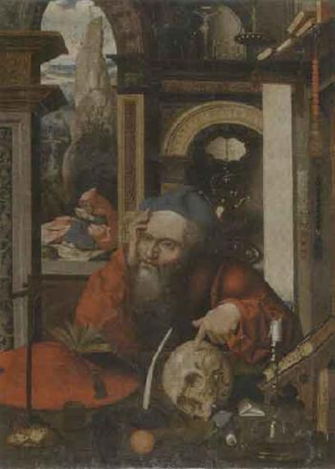 Saint Jerome in his study, landscape beyond by Joos van Cleve