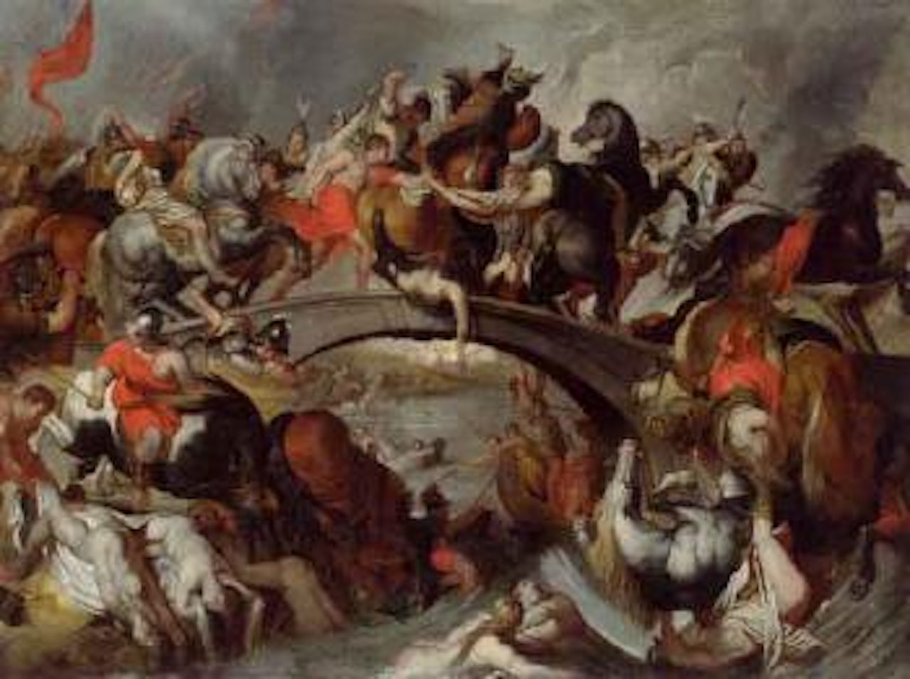 Cavalry battle on bridge by Peter Paul Rubens