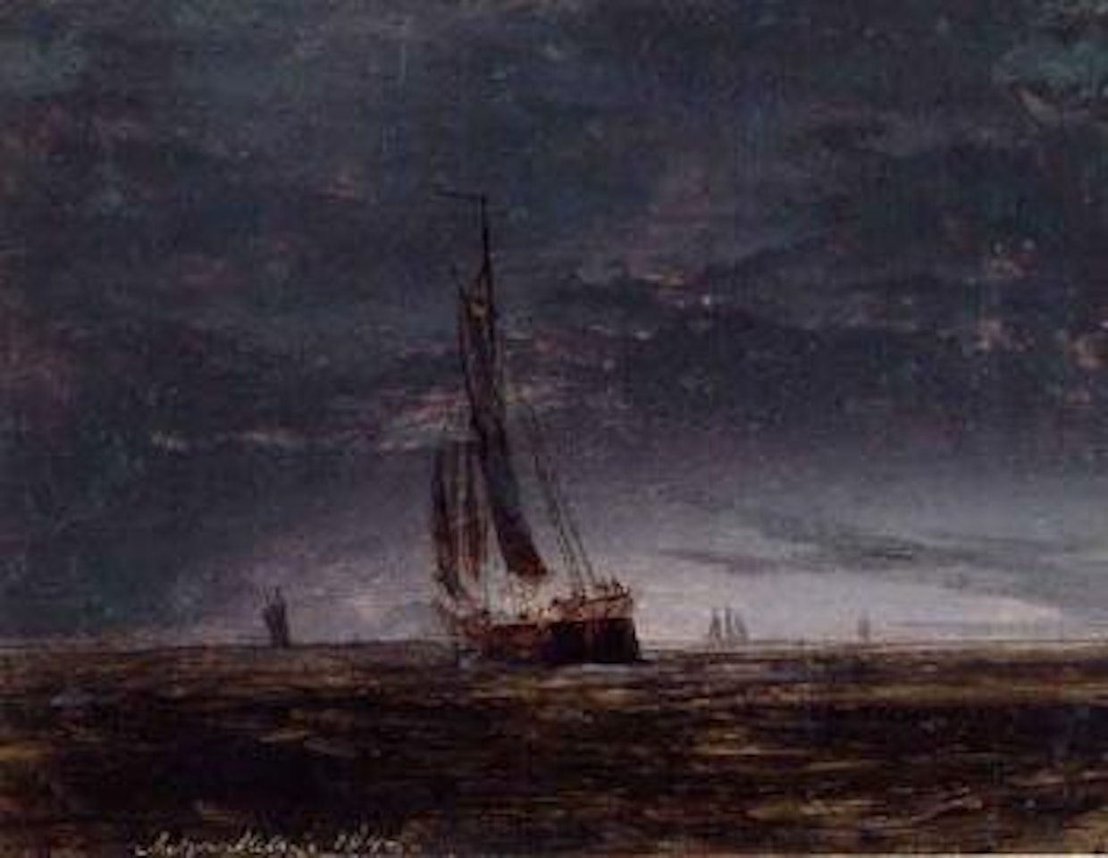 Seascape with vessels at night by Anton Melbye