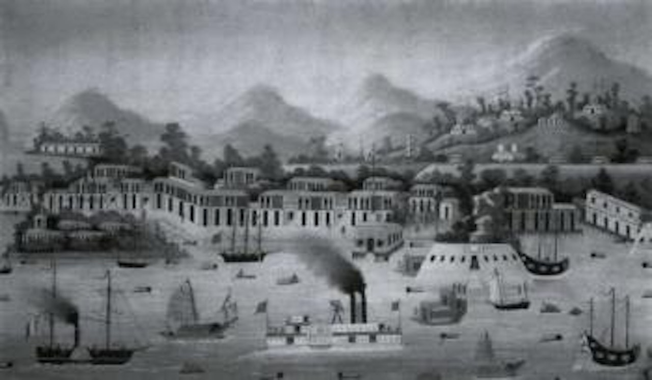 Scene de port en Chine by Chinese School