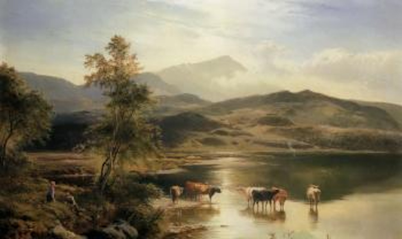 Landscape with cattle and figures by Sidney Richard Percy