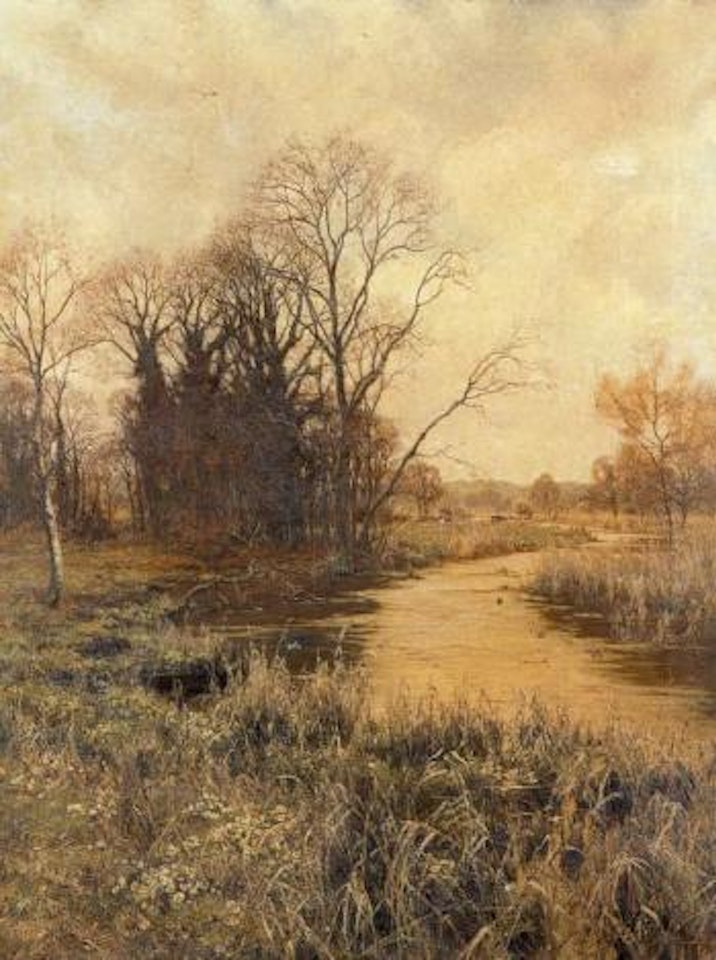 King fisher taking flight by a meandering river by Edward Wilkins Waite