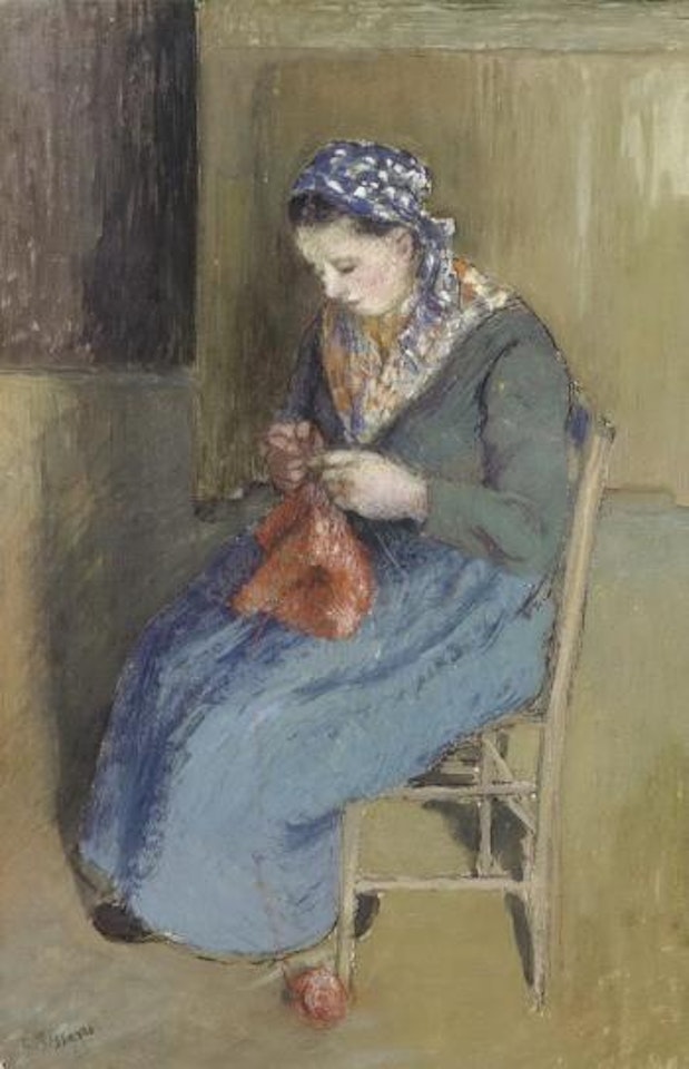 Paysanne assise et tricotant by Camille Pissarro