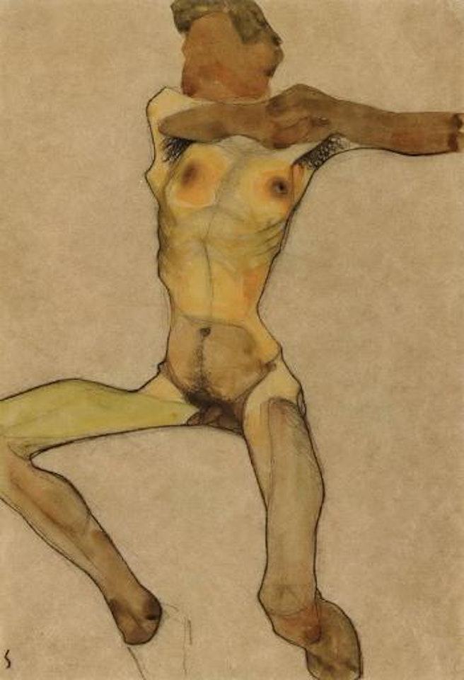 Mannlicher Akt, gelb by Egon Schiele