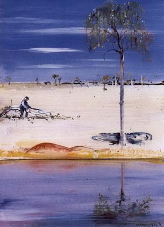 Figure and log near a pool, Wimmera landscape by Arthur Merric Bloomfield Boyd