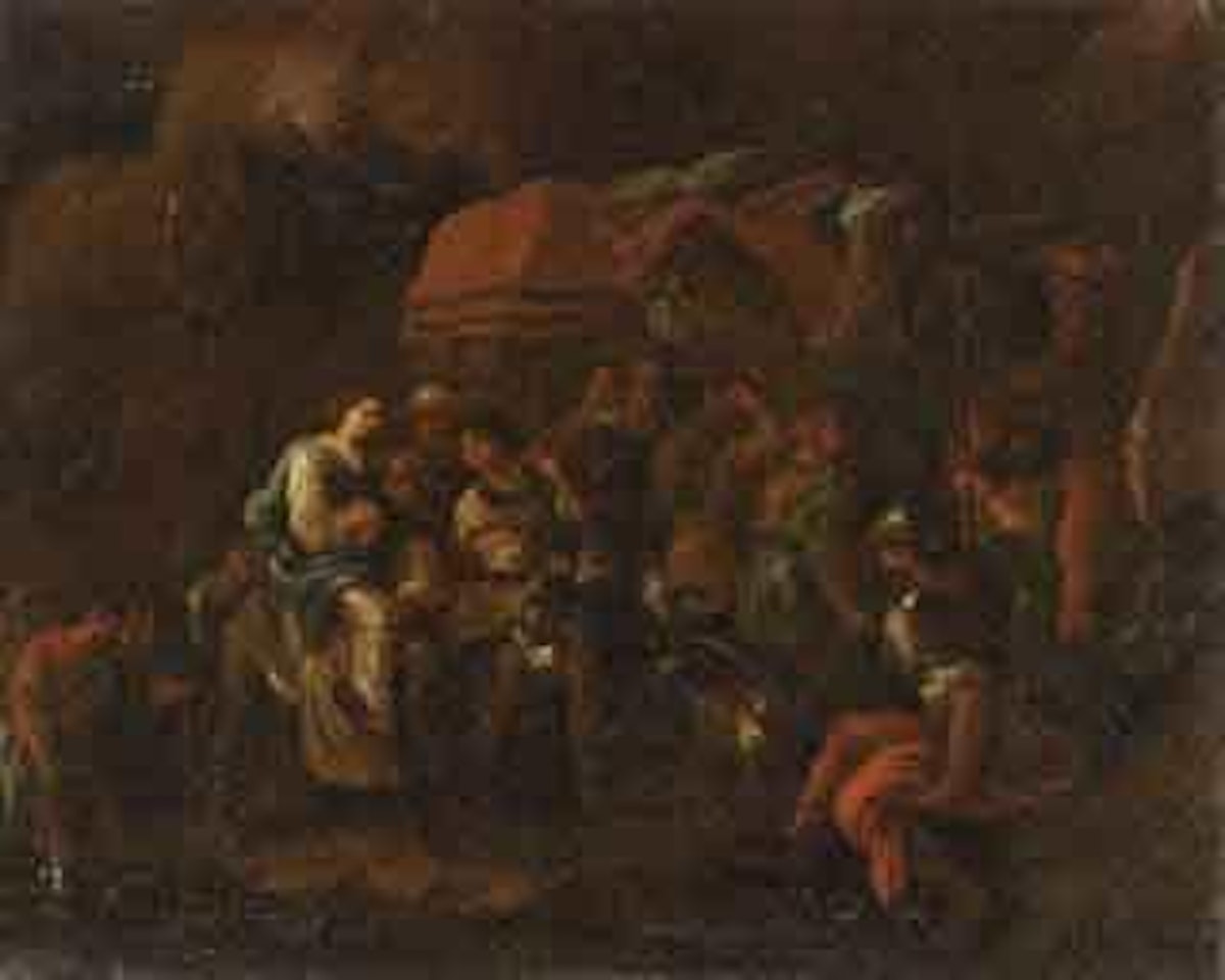 Travellers and soldiers outsided an inn by Jean Tassel