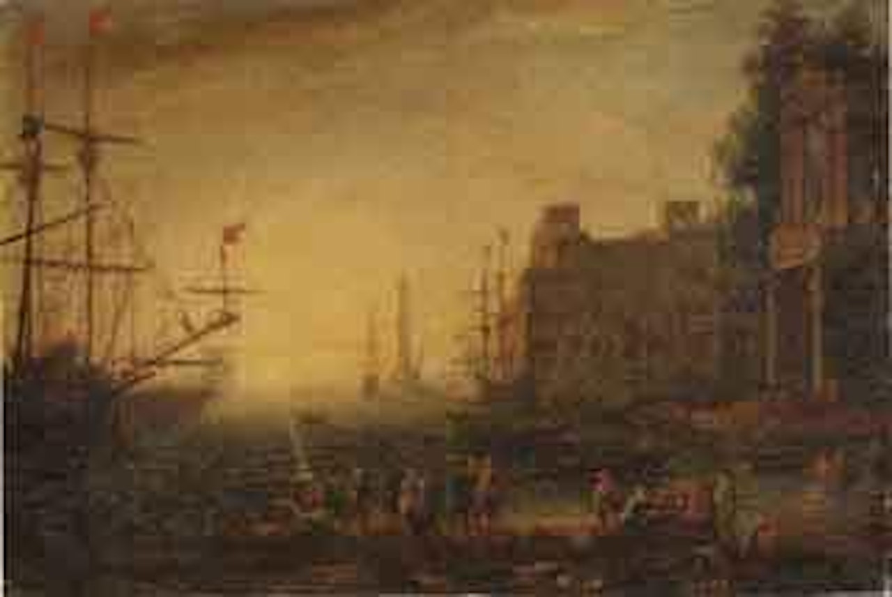 Mediterranean port scene with Villa Medici by Claude Joseph Vernet