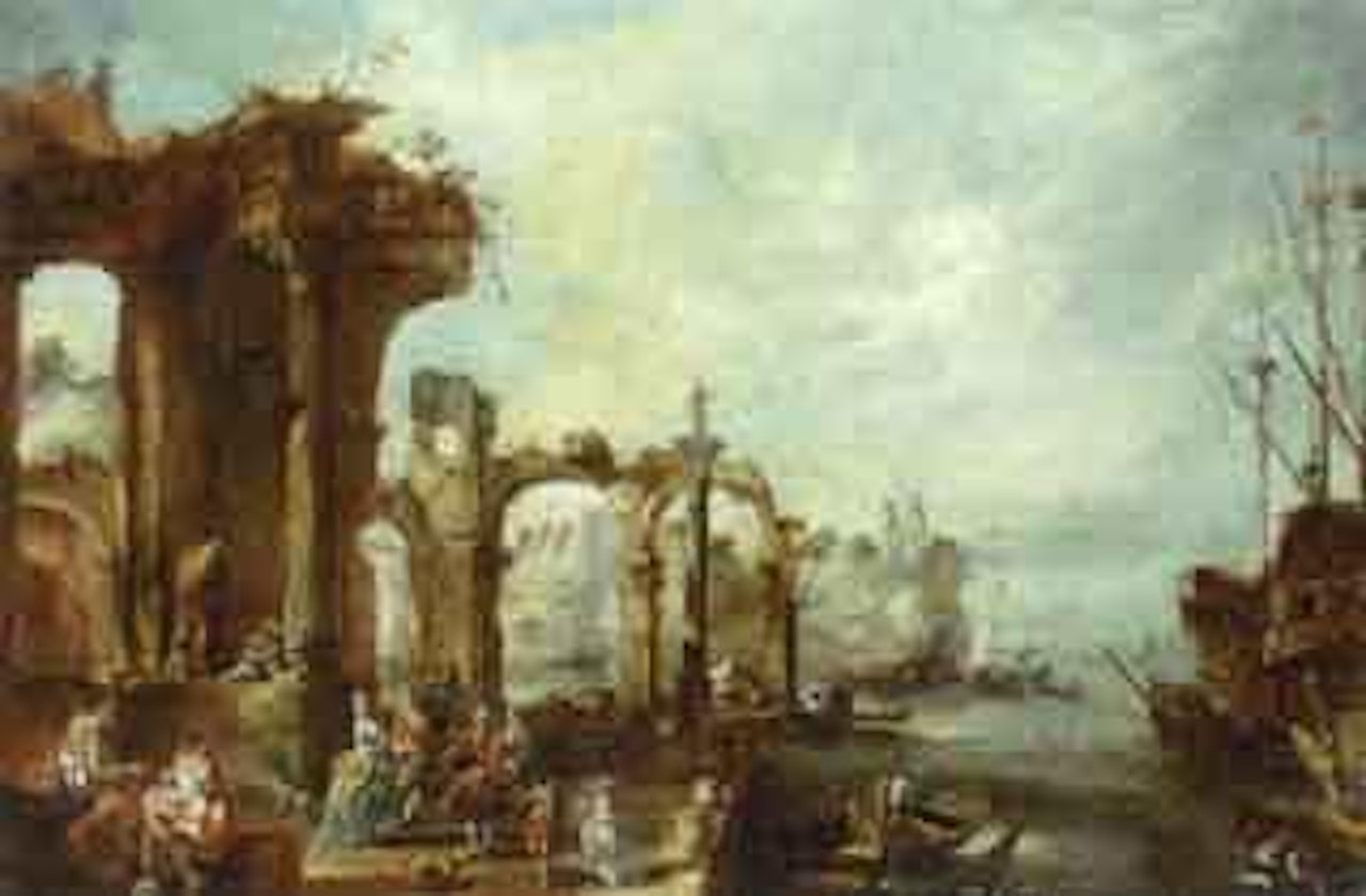 Mediterranean port scenes with architectural capricci by Michele Marieschi