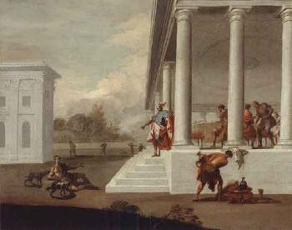 Classical portico with Dives and Lazarus by Italian School