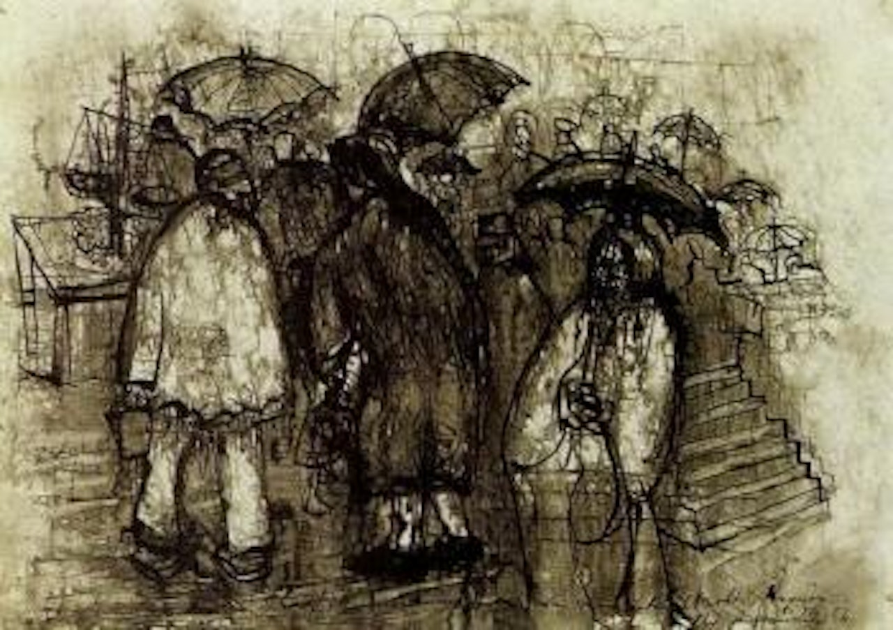 Ragusa market in the rain by Hans Staudacher