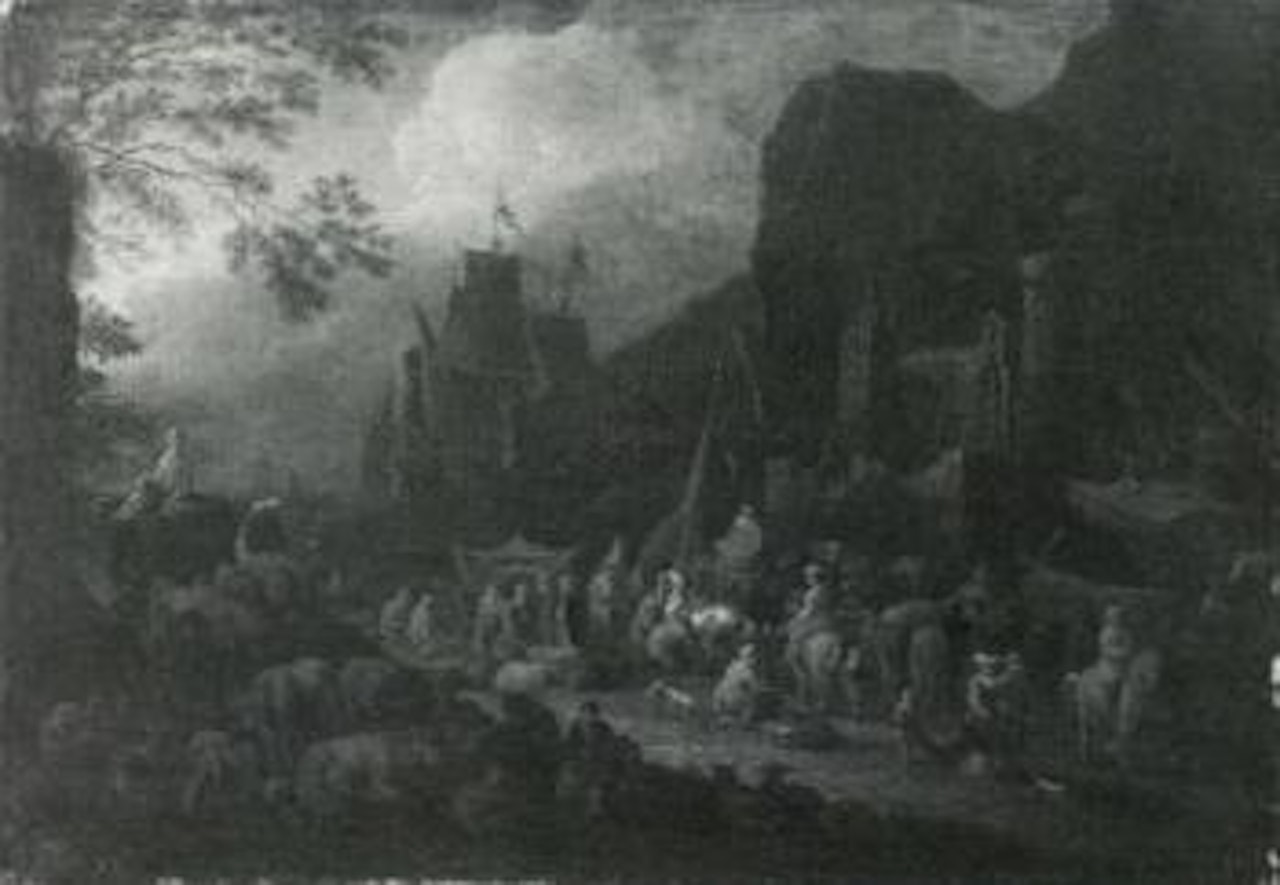 Harbour scene by Dutch School
