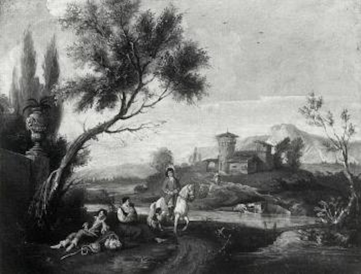 River landscape with rider and resting travellers. River landscape with fishermen by Francesco Zuccarelli