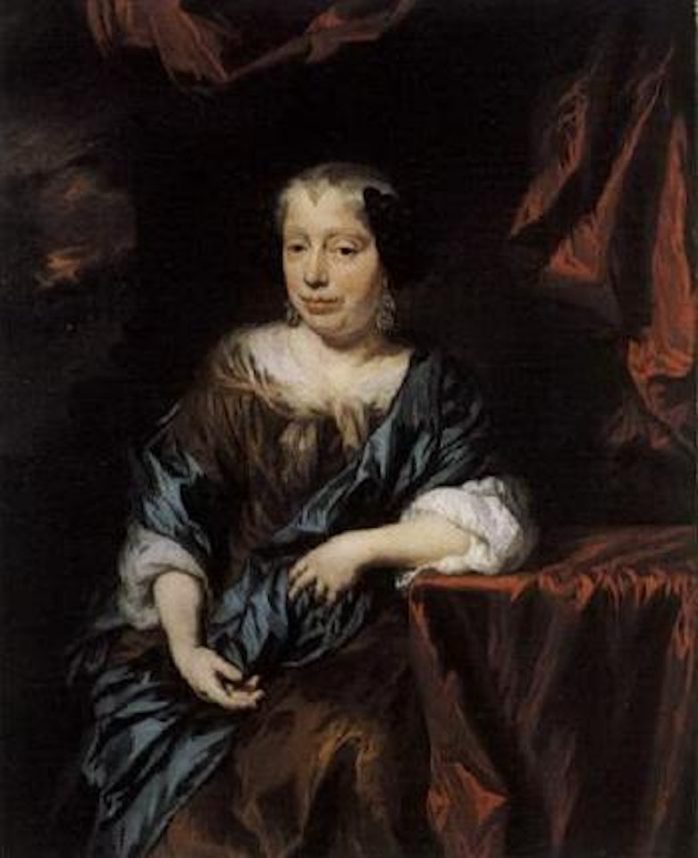 Portrait of woman with black hat by Nicolaes Maes