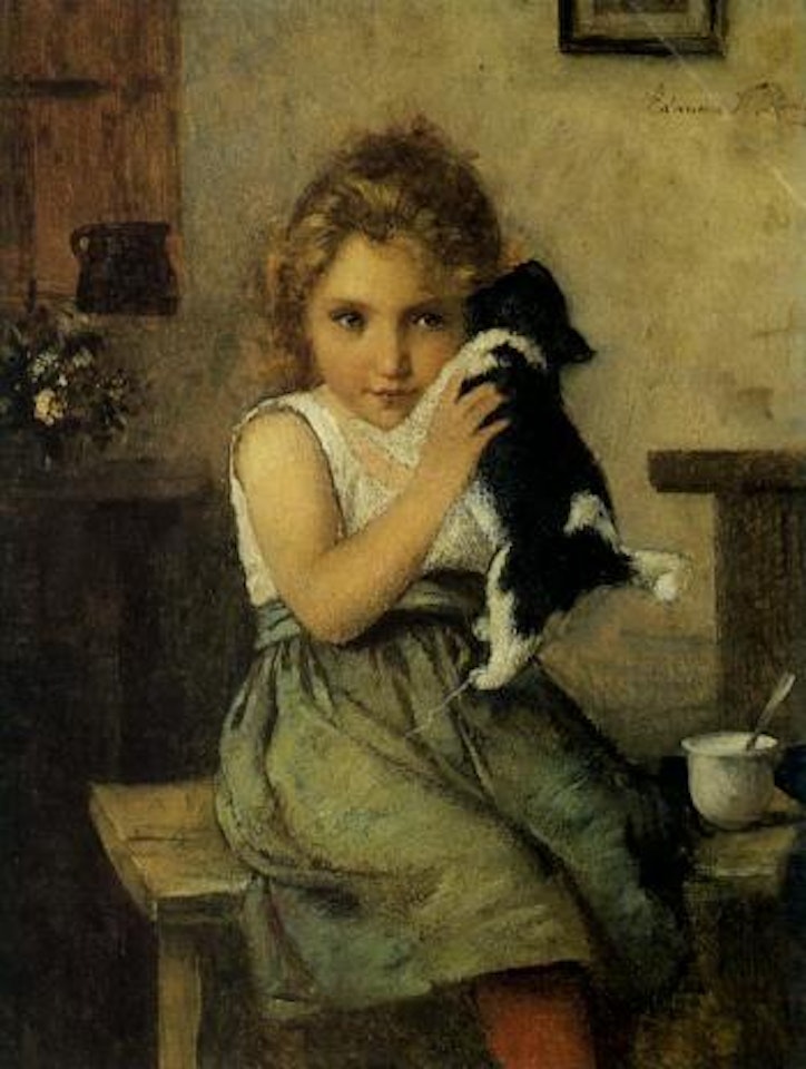 Girl with small dog by Edmund Adler