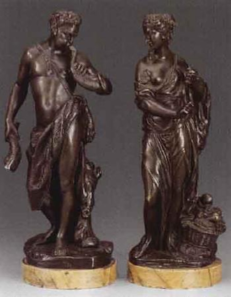 Satyr with horn. Standing Flora by French School
