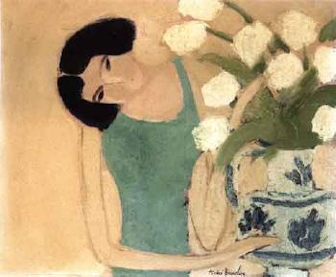 Femme aux tulipes blanches by André Brasilier