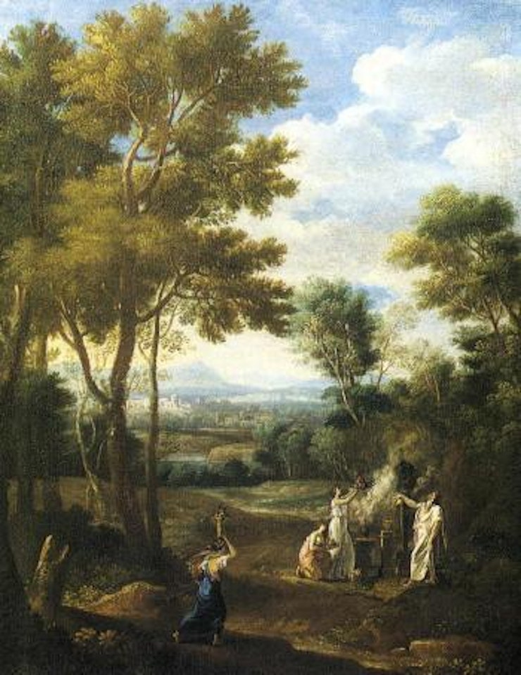 Landscape with figures by Roman School