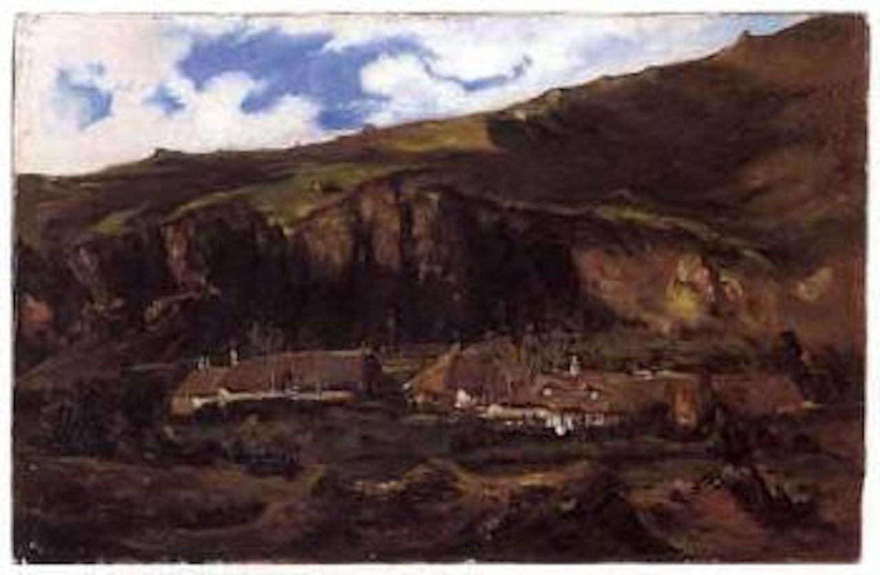 Houses in landscape by Julien Dupré