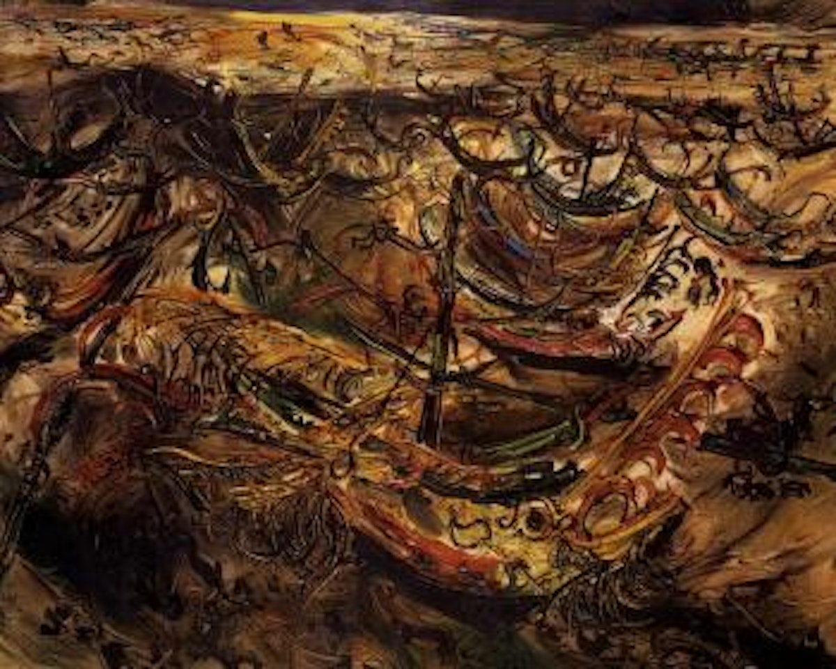 Boats on the beach by Affandi