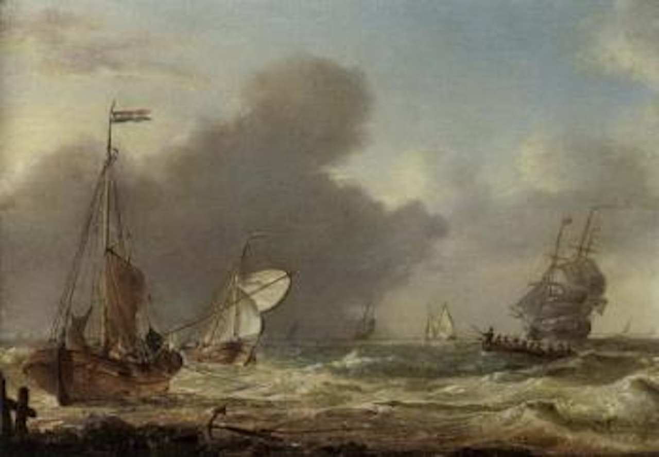 Shipping on a calm. Shipping in rough seas by Charles Martin Powell