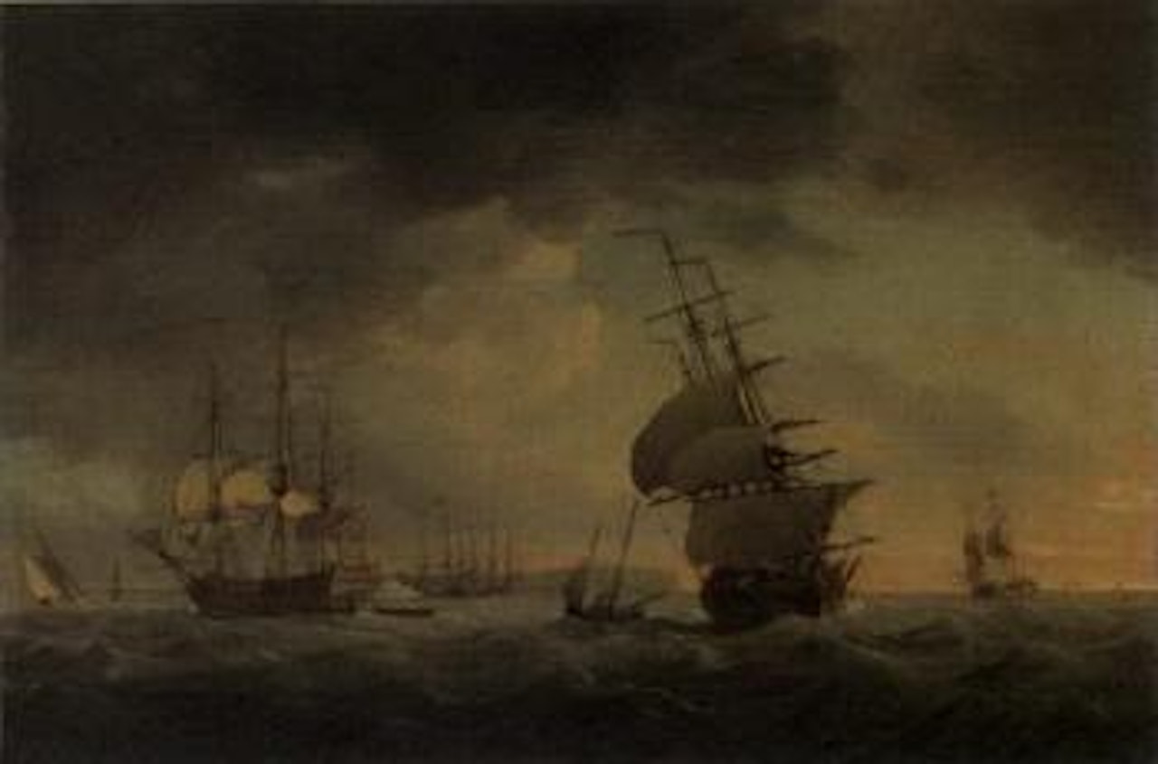 Men of war with other shipping. On a calm by Peter Monamy