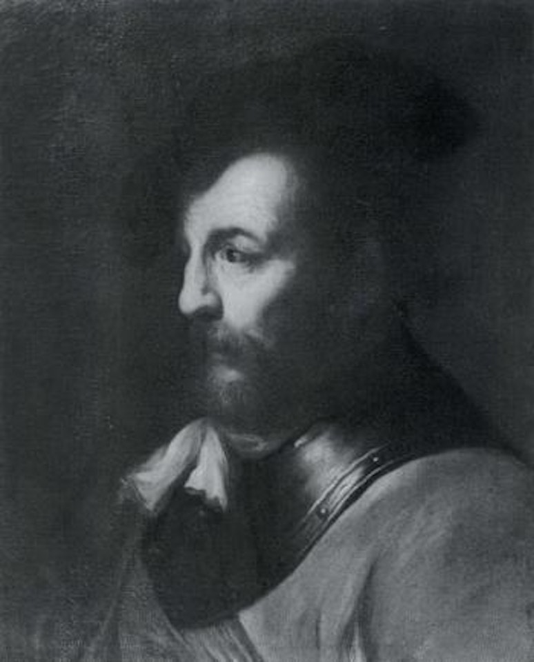 Portrait of gentleman in profile, wearing gorget, red coat and white jabot by Christian Wilhelm Ernst Dietrich