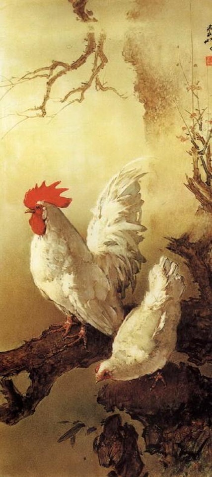 Cockerel and hen by Lee Man Fong