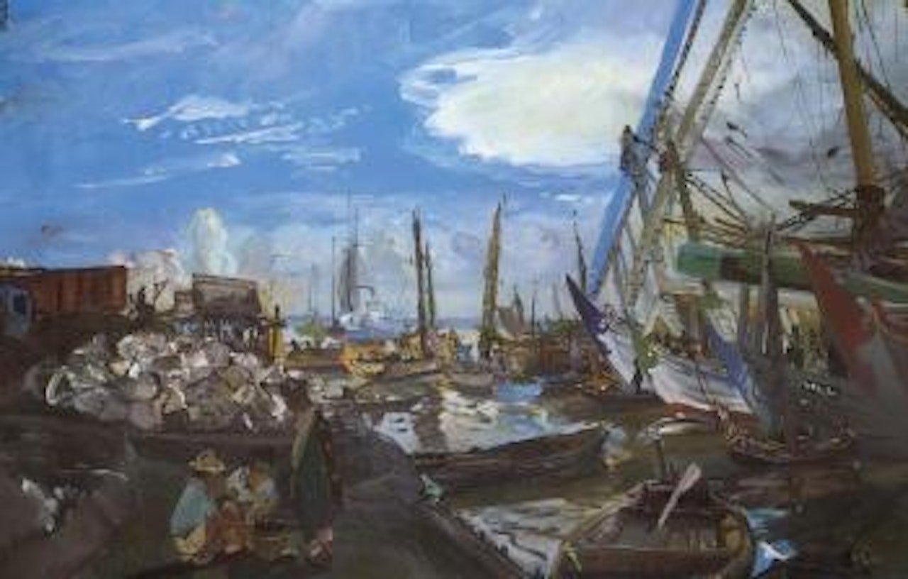 Harbour scene of Jakarta by Sindutomo Sudjojono