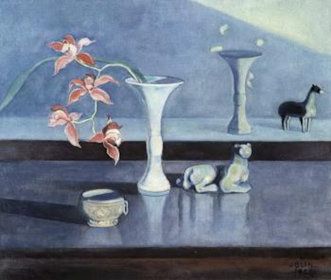 Red orchids in Chinese vase by Einar Jolin