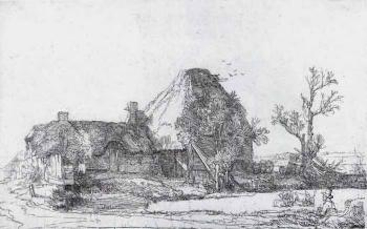 Landscape with man sketching by Attributed to Rembrandt Harmensz van Rijn