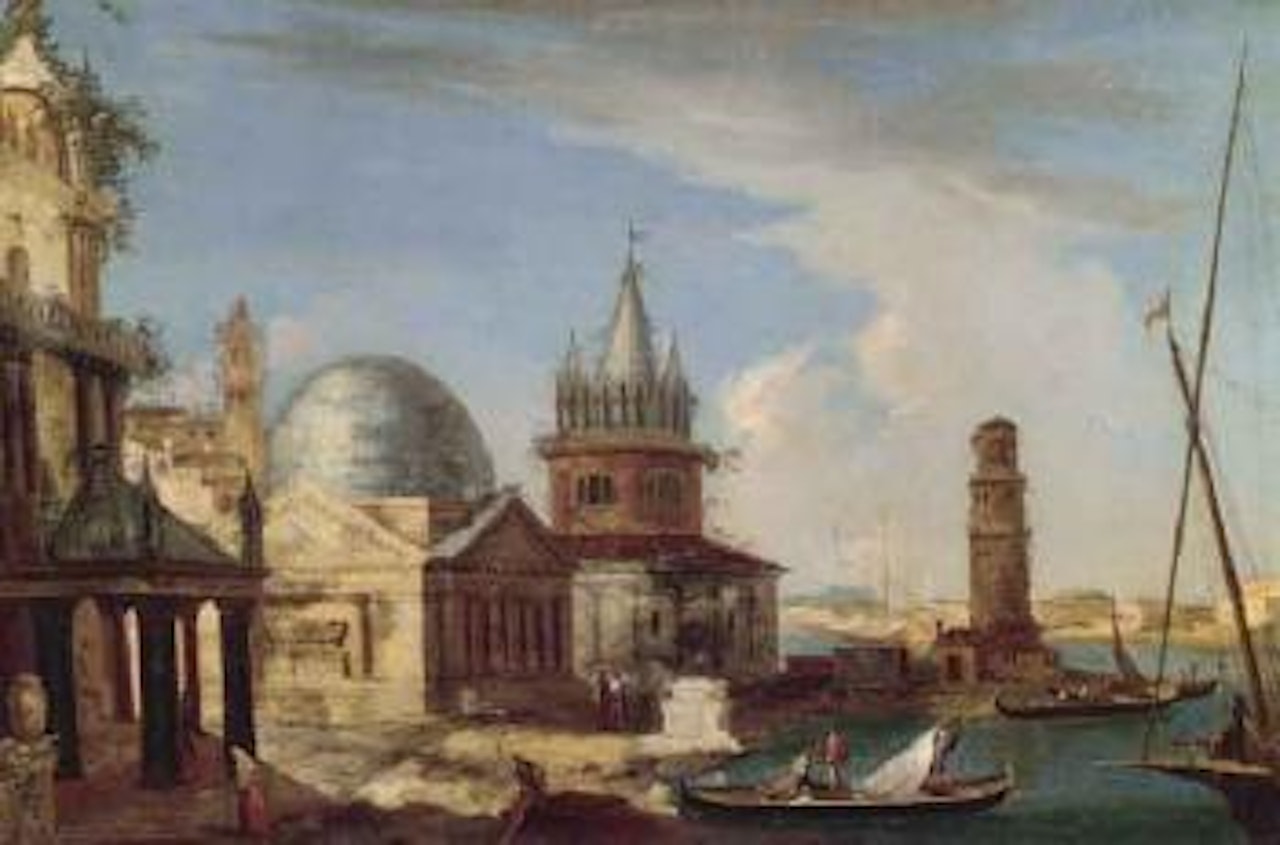 Cappriccio views with figures and boats by Michele Marieschi